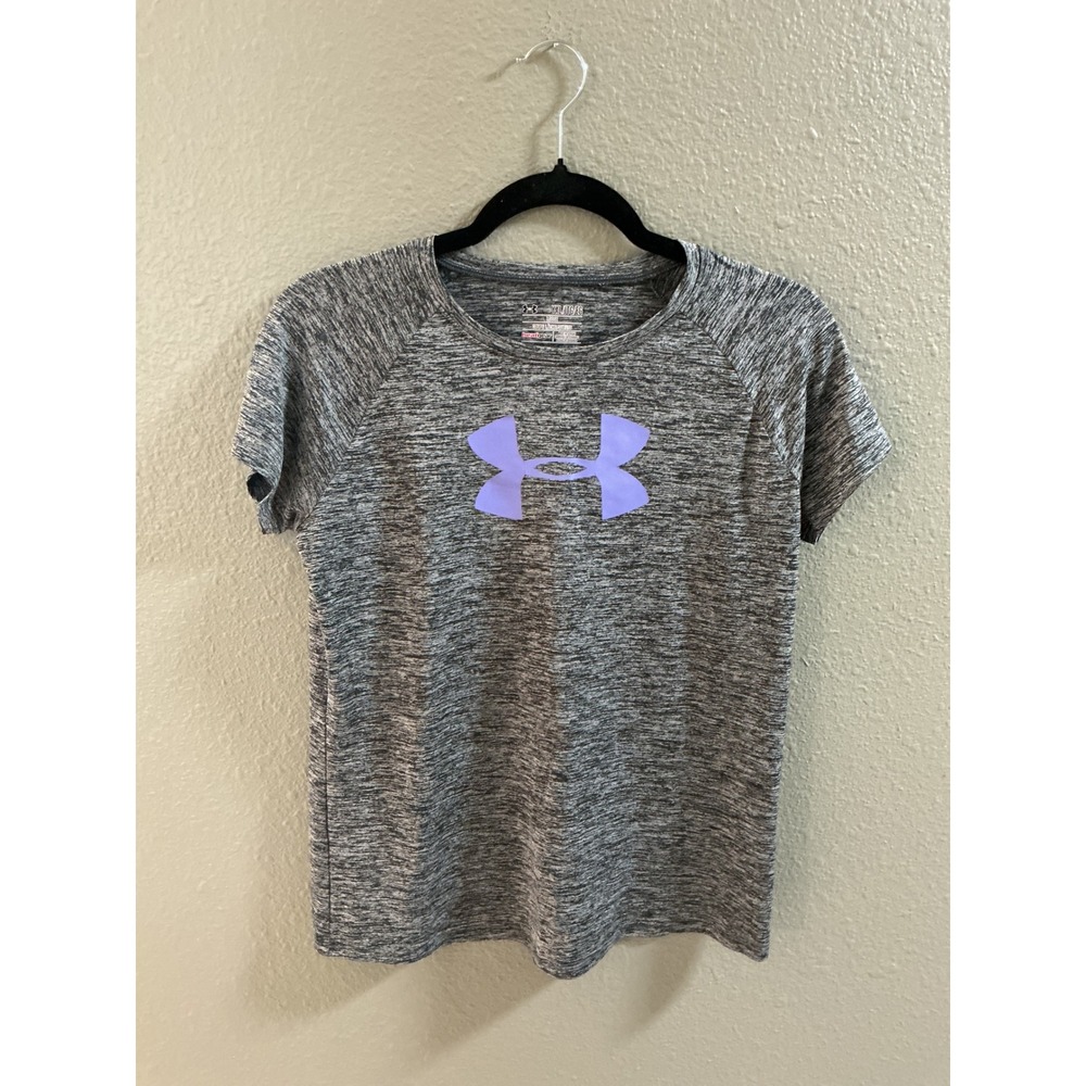 Under Armour Girls Gray Space Dye HeatGear Logo T-Shirt YXL